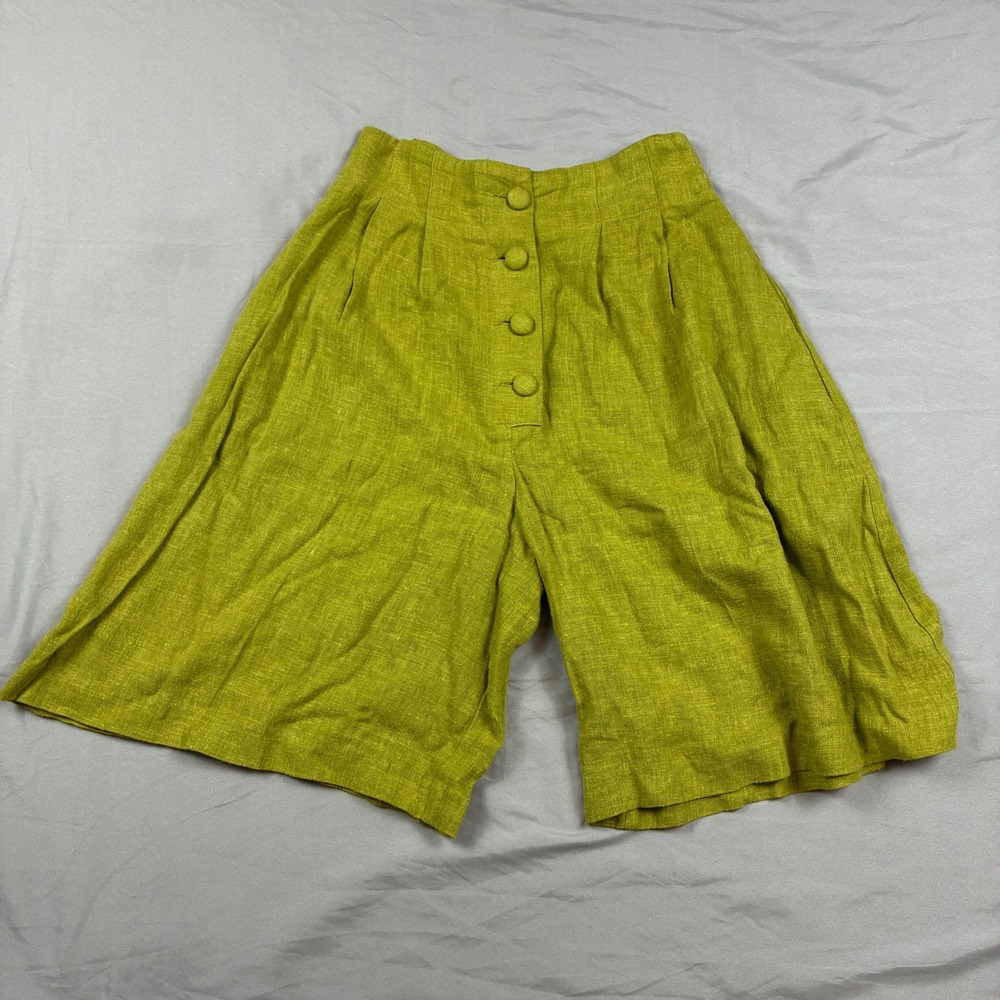 Khaki & Whites Shorts Womens 6 Green Linen Blend High Waist Pleated Culottes